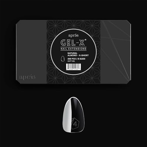 Nail Tips Box - 500 Premium Gel-X Soft Tips in 11 Sizes, Natural Almond Short