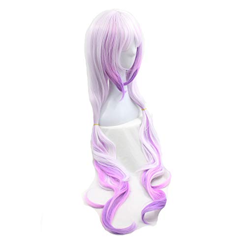 Anime Cosplay Wig Long Purple White Gradient Synthetic Hair with Horn, Tail & Balls