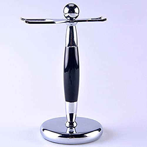 SANWA Deluxe Stainless Steel Shaving Brush & Razor Stand - Extra Wide 31mm Opening, Weighted Base, Black Handle