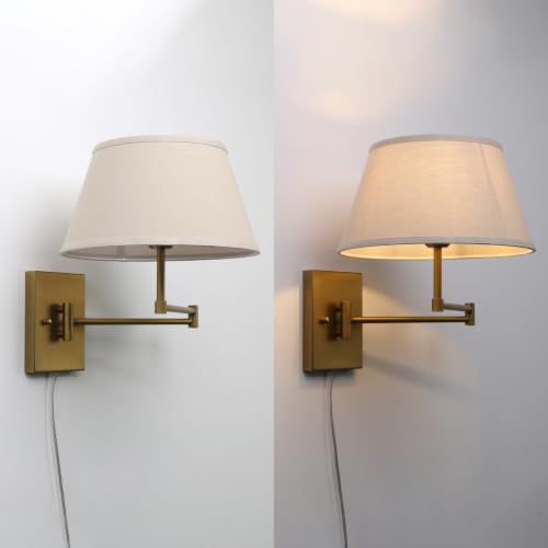 Vintage Fabric Plug-in Wall Sconce with Linen Shade - Black+White