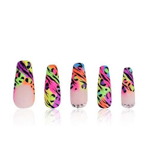Lovful Press on Nails Illusion - Handmade Full Covered Crystals, Reusable Coffin Shape, Size 1.3 in (L) - Salon Quality