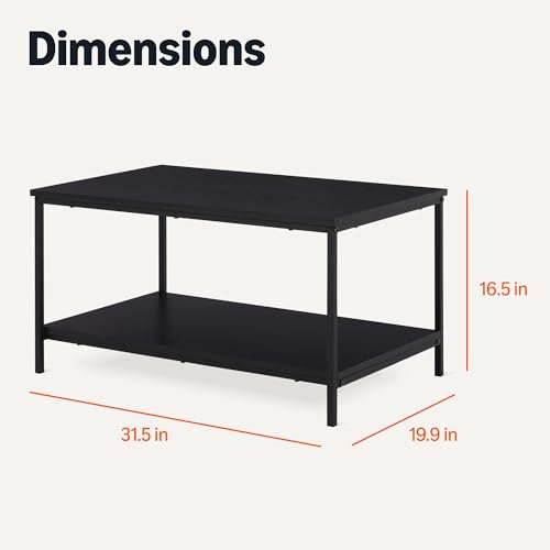 Black Rectangular Coffee Table with Bottom Shelf - Modern Living Room Centerpiece