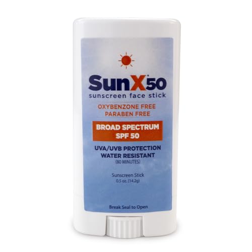 CoreTex Sun X 50 SPF Broad Spectrum Sunscreen Face Stick - 0.5oz Travel Size Stick of Paraben, Oxybenzone, Octinoxate, & Oil Free Sunscreen - No White Cast, Water Resistant Up to 80 Minutes