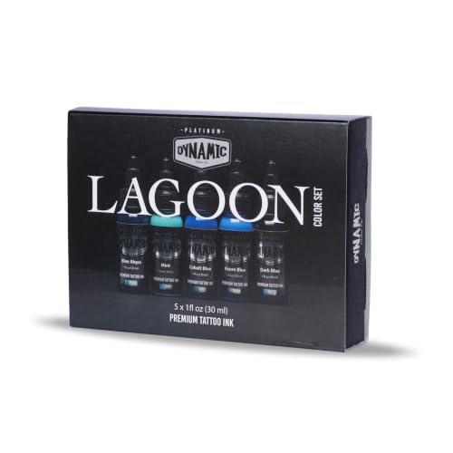 Lagoon Tattoo Ink Set - 5 Vibrant Blue Colors, 1 oz Each, REACH Compliant, Made in Spain