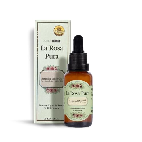 Unique Touch La Rosa Pura Essential Rose Oil Aromatherapy Relaxing and Moisturizing Rose Oil Anti-Aging Effect for Face, Skin, Hair 30ml 1.01fl.oz