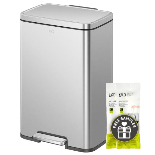 EKO Madison 50L Matte Stainless Steel Step Trash Can with Inner Liner - Fingerprint Resistant