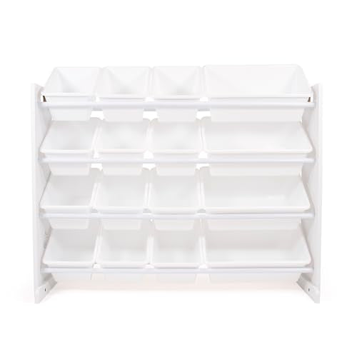 Humble Crew Kids Toy Organizer with 16 Bins - White/White, 4-Tier Storage