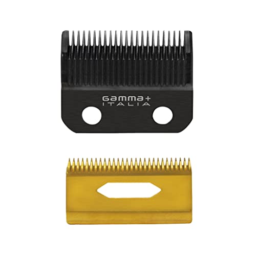 GAMMA+ Deep Tooth Titanium Hair Clipper Blade Set for Fixed & Moving Blades with Oil Reservoir - Black Diamond Carbon DLC Taper