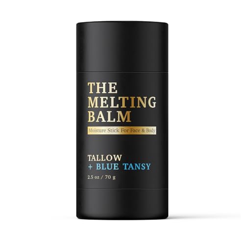 The Melting Balm - Tallow + Blue Tansy Moisture Stick for Face & Body | 100% Grass Fed Tallow Balm | Clean Solid Moisturizer for Dry Sensitive Skin | Instant Relief & Continuous Recovery | 2.5 oz