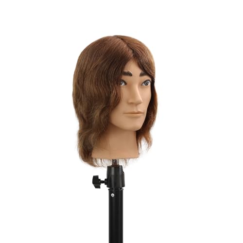 Stancia Dark Brown Male Mannequin Head with 100% Human Hair for Hairdressing Practice