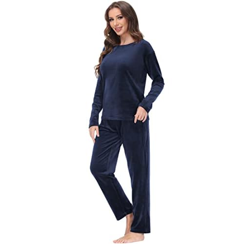 COZZIPLUS Women Velour Sweatsuits Sets Lounge Set 2 Piece Sweatsuit Crew Neck Sweatshirt and Sweatpant Velvet Jogging Suit