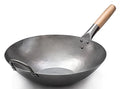 14-Inch Flat Bottom Carbon Steel Wok with Wooden & Steel Handles - Heavy Duty
