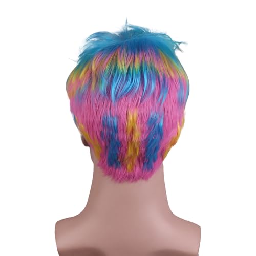 Rainbow Short Straight Synthetic Wig for Men & Boys - Cosplay & Party