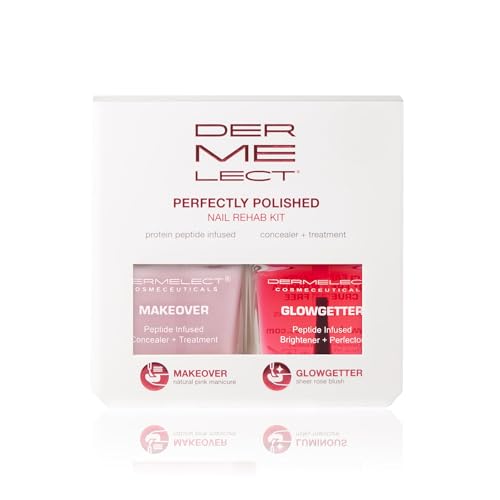 Dermelect Perfectly Polished Nail Rehab Kit ? Nail Concealer & Strengthener Duo with Peptides, Squalene & Optic Brighteners for Damaged Nails, Natural Pink Tint, Glossy Finish, 2-Piece Set