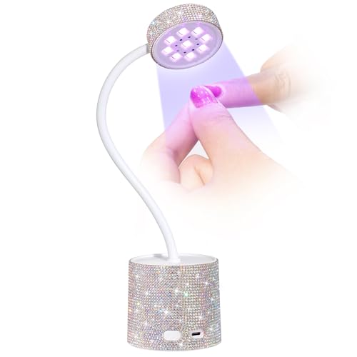 UV LED Nail Lamp, Mini UV Light for Gel Nails Polish, Rechargeable LED Flash Cure Nail Dryer, Quick Drying Goosenecks UV Nail Lamp for Home Nail Salon DIY Manicure, AB Diamond