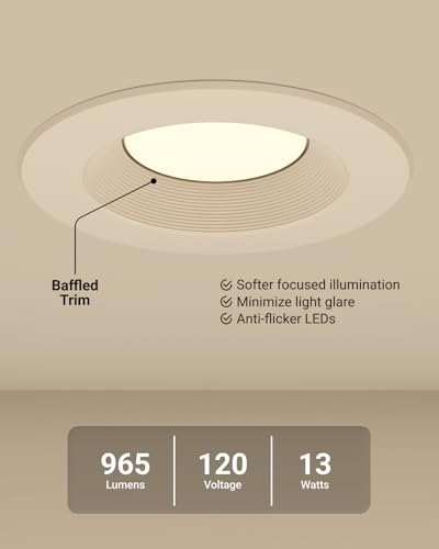 16 Pack 6 Inch Retrofit LED Recessed Lights - Dimmable, 5CCT, 13W, Baffle Trim