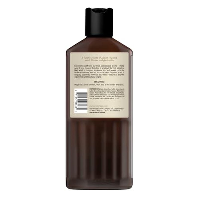 Cremo Italian Bergamot Men's and White Jasmine Amber Women's Body Wash Bundle, 16 Fl Oz Each