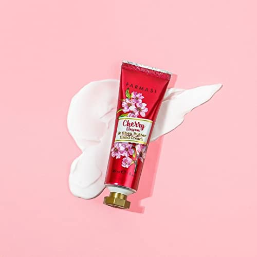 FARMASi Hand Cream with Shea Butter, Deep Moisturizing Hand Lotion for Dry Hands, Fast-Absorbing Lightweight Formula, Daily Hand Care, Travel Size, 1 fl oz, Cherry Blossom & Shea Butter