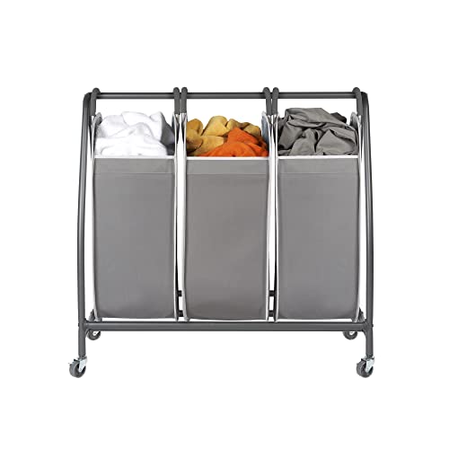 Neatfreak Charcoal Grey Triple Laundry Hamper Sorter with Removable Totes and Rolling Wheels