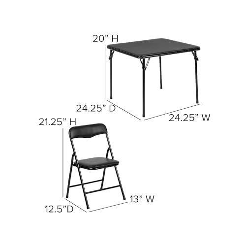 Kids Folding Table and Chair Set 24x24 Black, 5-Piece Preschool Furniture