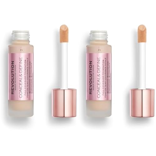 Revolution, Conceal & Define Foundation, Full Coverage, Long-Lasting Matte Finish, Vegan & Cruelty-Free, F5 Light Skin Tones, 0.8 fl oz (Pack of 2)
