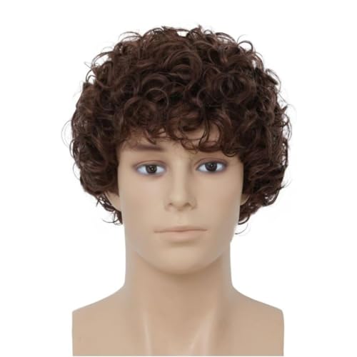 Men's Brown Curly Afro Wig - Short Cosplay Costume Hair, Heat-Resistant Synthetic