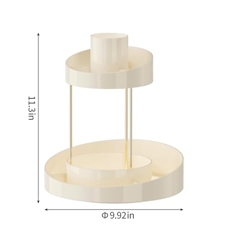 2 Tiers Rotating Makeup Organizer, Large Makeup Organizer for Vanity, Countertop Storage Shelf for Cosmetics, Skincare, Makeup Brush - Warm White