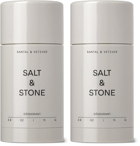 Salt & Stone Aluminum-Free Deodorant Pack of 2 - Extra Strength 48H Protection Santal & Vetiver