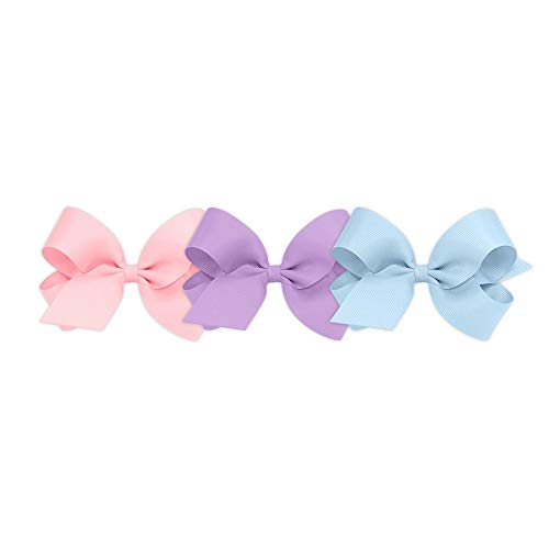 Wee Ones Girls' 3-Piece Solid Grosgrain Hair Clips Set - Large, Light Pink, Orchid, Blue