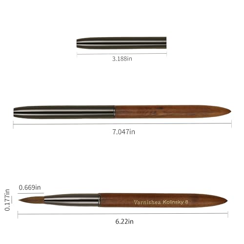 100% Pure Kolinsky Hair Acrylic Nail Brush Sandalwood Handle Professional Manicure Brushes for Powder Nail Acrylic Application - Salon & DIY Nail Art Essentials - Size 8, 1.0 Count