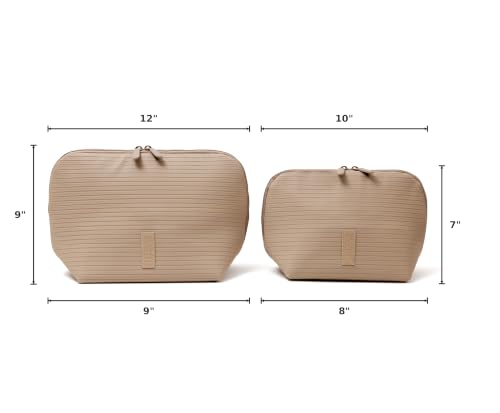 Vertical Waterproof Makeup & Toiletry Bag - 23-Pocket Organizer, Medium, Sandstone