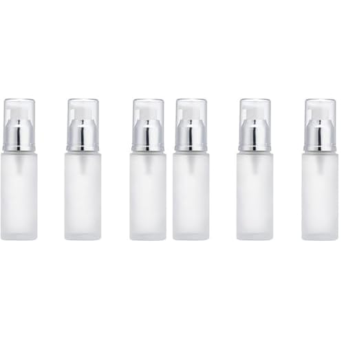 3PCS 30ml/1oz Empty Refillable Clear Frosted Glass Cosmetic Lotion Bottle Travel Toiletries Container Pump Dispenser Vials Pot Jars for Cream Foundation Emulsion Essencial Oil (Pack of 2)