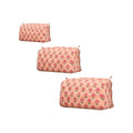 Cotton Hand Block Floral Print Toiletry Bag For Women Make Up Cosmetic Bag Jewelry Organizer Kit Storage Case Travel Accessories Essential Toiletries Purse Pouch (Orange - Set of 3 Small Medium Large)