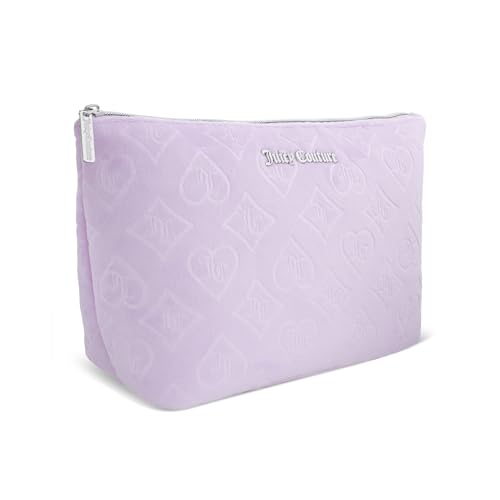 Lavender Purple Makeup Bag with Velour Wedge & Heart Diamond - Travel Cosmetic Organizer