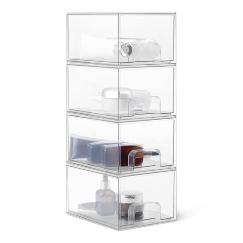 7.5 x 6 x 4.5 Inch Stackable Plastic Makeup Organizer Drawer Set - Clear, 4-Pack