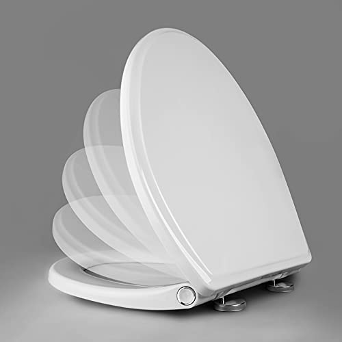Hibbent 18.5'' Elongated Quiet Close Toilet Seat with Cover - Premium