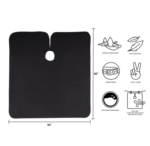 Black Waterproof Hair Cutting Cape with Adjustable Snap Closure - Salon & Barber Use, 54 x 60 Inches