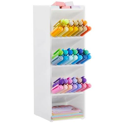 MotiMind Acrylic Pen & Marker Organizer for 50 Markers, White, 3.4 x 4 x 10.2 Inch
