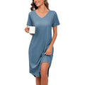PNAEONG Women's Cotton Nightgown - Short Sleeve Long Nightshirt - Medium C Good Night
