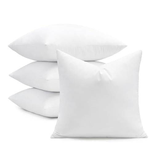 PureDown 26x26 Inch Feather & Down Pillow Inserts Set of 4 - Supportive and Plush