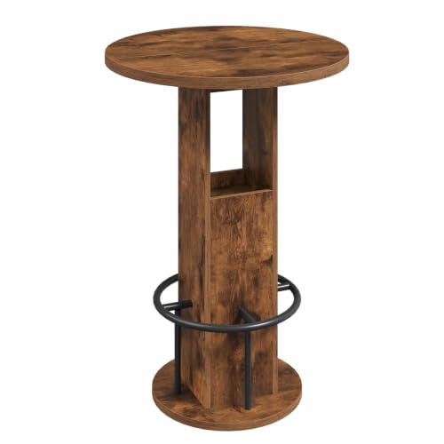 Rustic Brown Round Bar Table - 35.6" H Bistro Pub Table with Footrest
