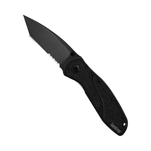 Kershaw Blur Tanto Pocket Knife, 3.4in Partial Serrated Blade - Black