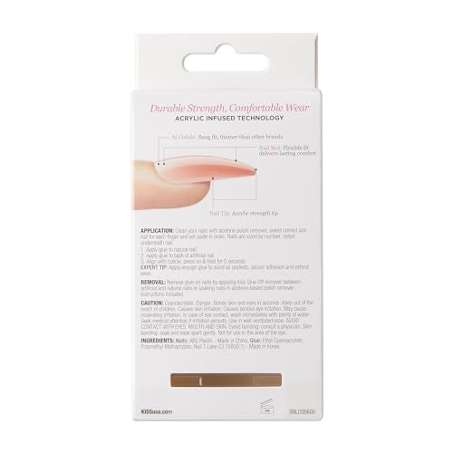 KISS Salon Acrylic Natural Nails, Clear Tip, Long, Ultra-Smooth Finish, DIY At-Home Manicure Kit with Pink Gel Nail Glue, Mini File, Manicure Stick, and 28 Nails in 14 sizes