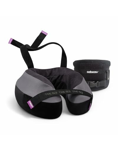 Deluxe Travel Neck Pillow with Seat Strap & Head Support - Black
