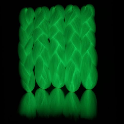 White Glow in the Dark Hair Extensions - 5pcs Pre Stretched Jumbo Braiding Hair for Kids & Women - Variation: White