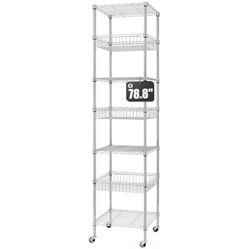 Heavy Duty 7-Tier Wire Shelving Unit - 78.8 Inches Chrome Storage Rack with Wheels
