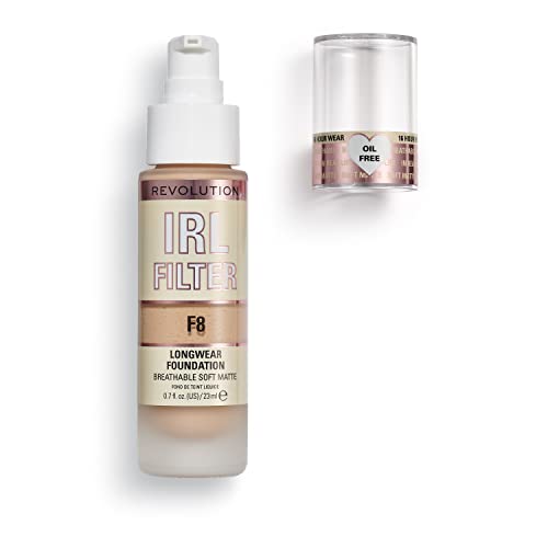 Revolution, IRL Filter Longwear Foundation, Soft & Breathable Formula, Medium to Full Coverage, Matte Finish, F8, 0.7 fl oz