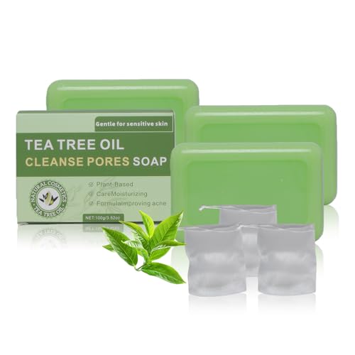 Natural Tea Tree Soap Bar, 3-Piece Set, Plant-Based Formula with Tea Tree & Coconut Oil, Purifying Cleanser for Face & Body, Refreshing & Gentle for Daily Use