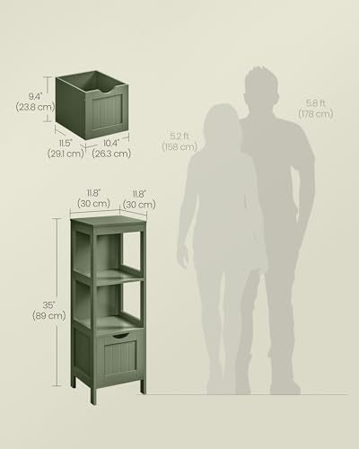 VASAGLE 35" H Floor Cabinet with 2 Drawers, Forest Green – Slim Corner Storage, Open Shelf