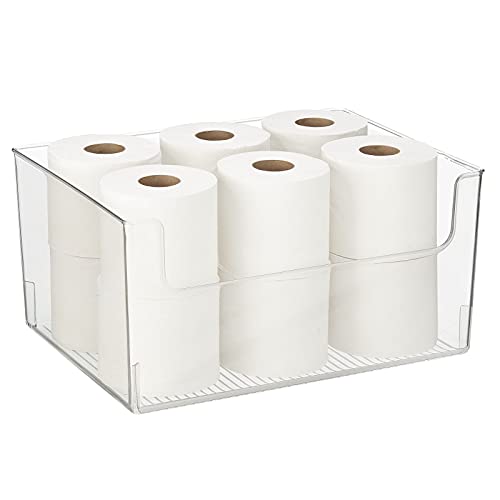 Large Plastic Open Front Storage Bins - 16 x 12 x 8 Inches, Pack of 4, Bathroom & Closet Organization